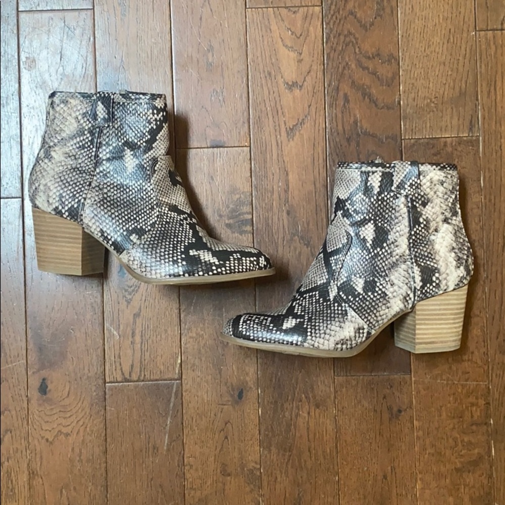 Snakeskin print booties